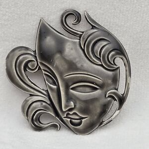 ✨2/$10✨ Art Deco Vintage European Silver Email Carnival Mask Brooch